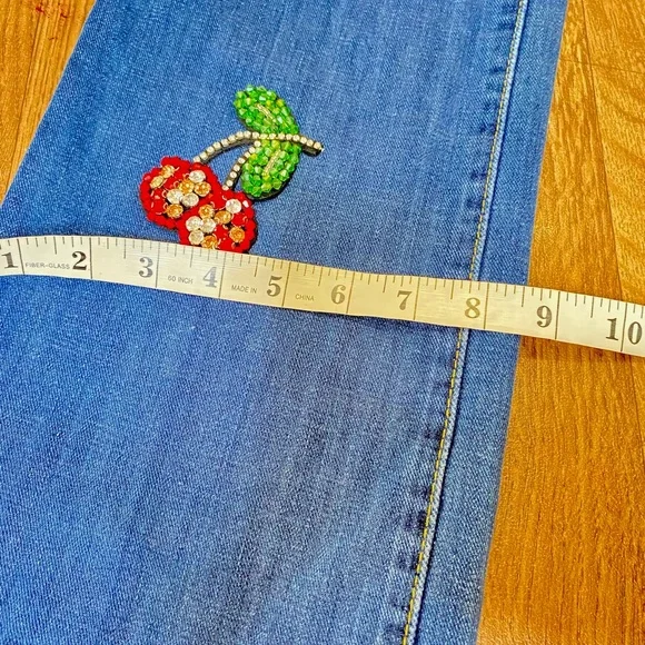 Lucky Brand Luxury Denim By Gene M Sz.10/30 Made In USA Cherry Rhinestones - Picture 9 of 17